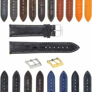 Ewatchparts 17-24mm Leather Watch Band Strap With Deployment Clasp Compatible With Bulova Watch 3B
