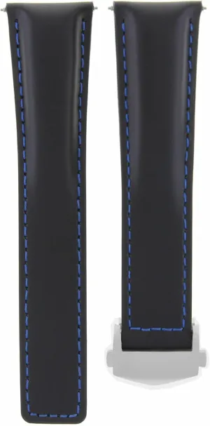 Ewatchparts 20mm Leather Watch Band Strap Compatible With Tag Heuer Carrera Calibre F-1 Black Blue