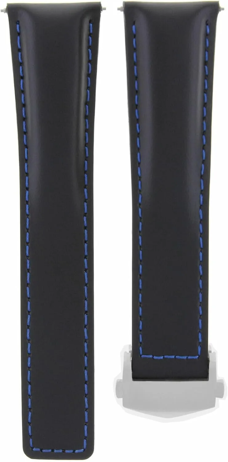 Ewatchparts 20mm Leather Watch Band Strap Compatible With Tag Heuer Carrera Calibre F-1 Black Blue