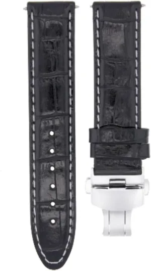 Ewatchparts 20mm Premium Leather Watch Band Strap Clasp Compatible With Tag Carrera Monaco F1 Black With White Stitching