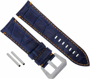 Ewatchparts 22mm Genuine Pam Leather Watch Band Strap Compatible With Panerai Pam Blue With Orange Stitching