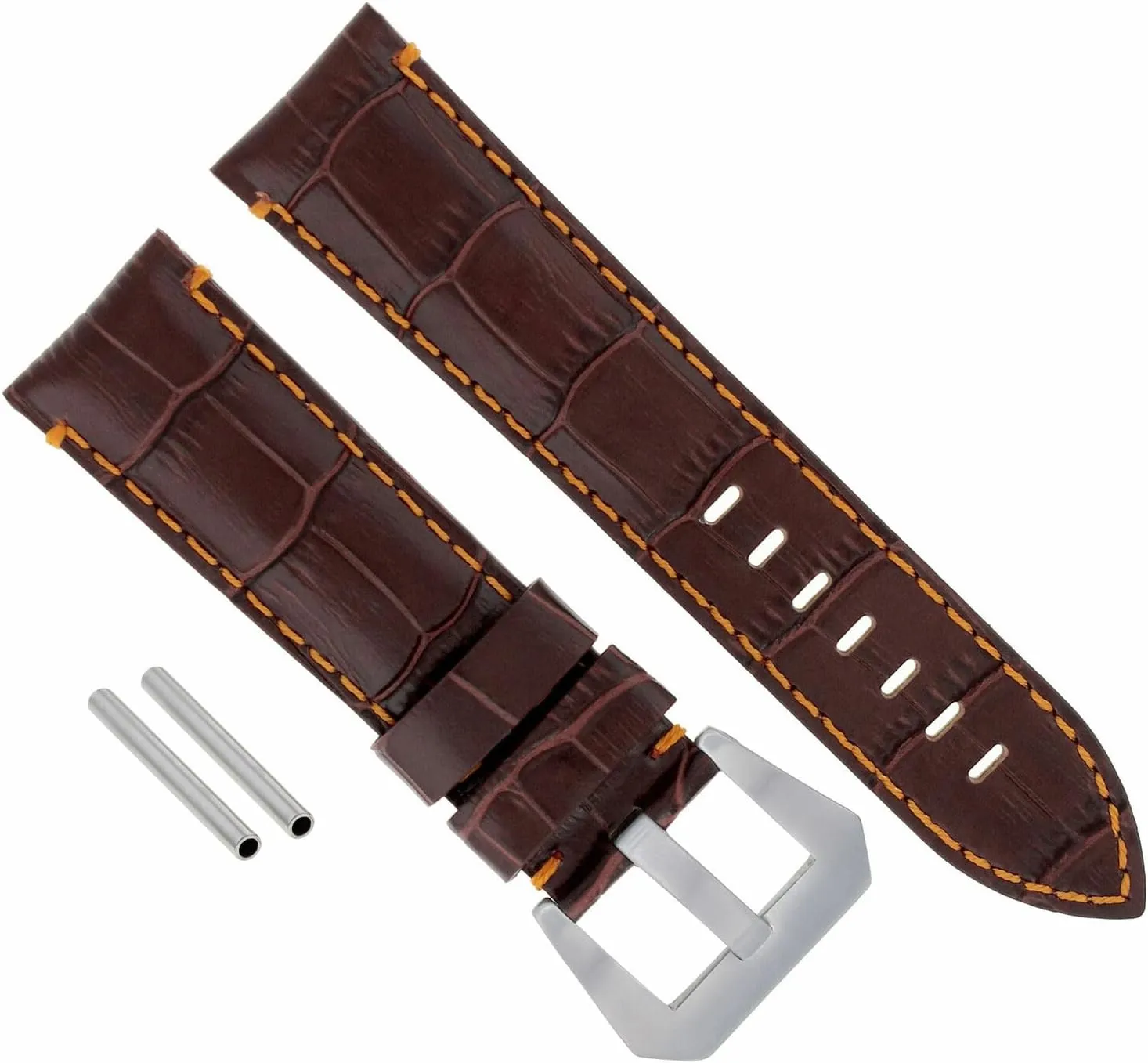 Ewatchparts 24mm Genuine Leather Watch Band Strap Compatible With Pam 44mm Panerai Brown With Orange Stitching