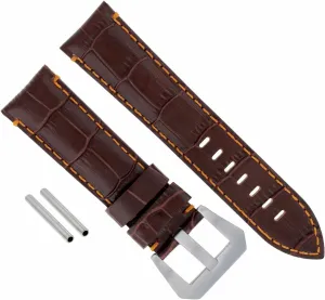 Ewatchparts 24mm Genuine Leather Watch Band Strap Compatible With Pam 44mm Panerai Brown With Orange Stitching