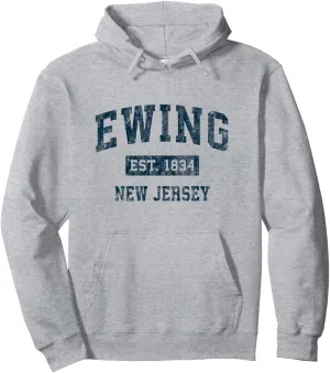 Ewing New Jersey NJ Vintage Sports Design Navy Print Pullover Hoodie