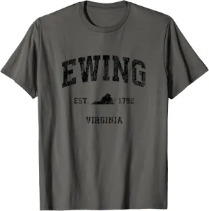 Ewing Virginia VA Vintage Athletic Black Sports Design T-Shirt