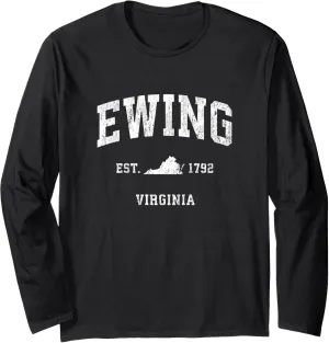 Ewing Virginia VA Vintage Athletic Sports Design Long Sleeve T-Shirt