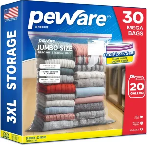 Extra Large 20 Gallon Zip Top Bags for Storage, Clear Plastic Bags for Clothes, Toys, Packing, Moving, and Organizing, 24"x32" [30 COUNT]