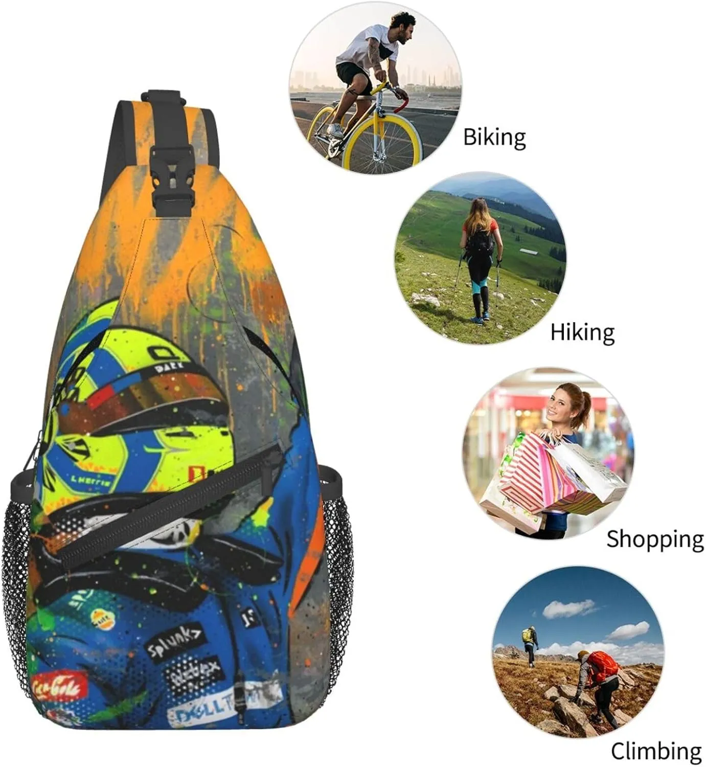 F1 Lando Norris Crossbody Sling Backpack Sling Bag Multipurpose Travel Hiking Chest Bag Daypack
