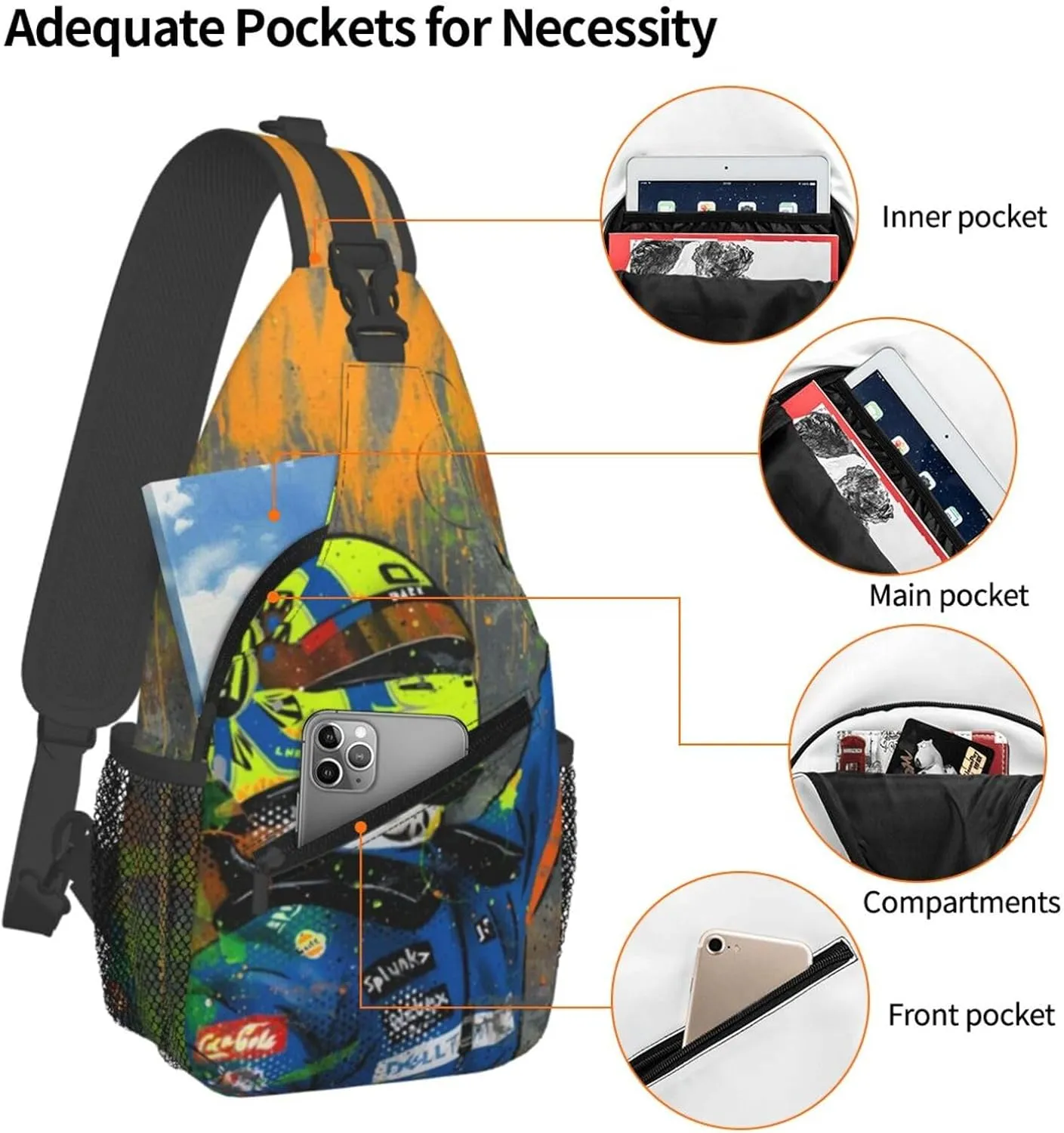 F1 Lando Norris Crossbody Sling Backpack Sling Bag Multipurpose Travel Hiking Chest Bag Daypack