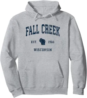Fall Creek Wisconsin WI Vintage Athletic Navy Sports Design Pullover Hoodie