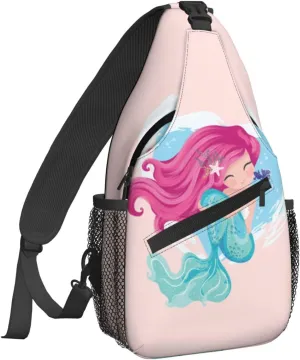 Famame Mermaid Girl Sling Backpack Chest Bag Crossbody Shoulder Bag Gym Cycling Travel Hiking Daypack For Men Women