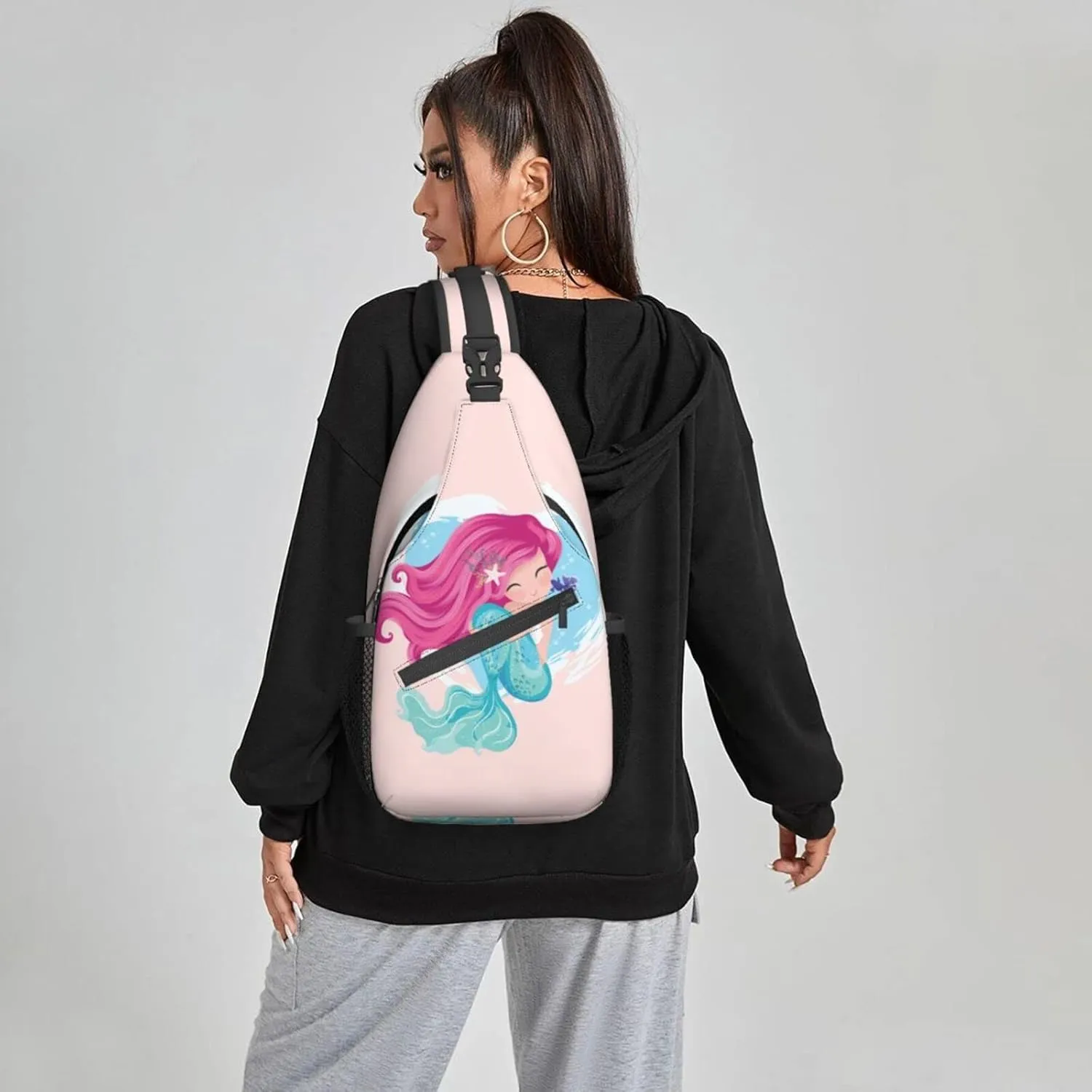 Famame Mermaid Girl Sling Backpack Chest Bag Crossbody Shoulder Bag Gym Cycling Travel Hiking Daypack For Men Women