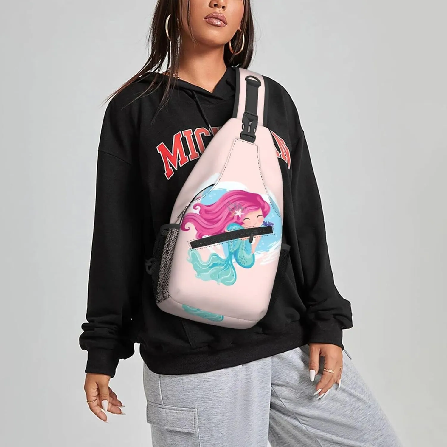 Famame Mermaid Girl Sling Backpack Chest Bag Crossbody Shoulder Bag Gym Cycling Travel Hiking Daypack For Men Women