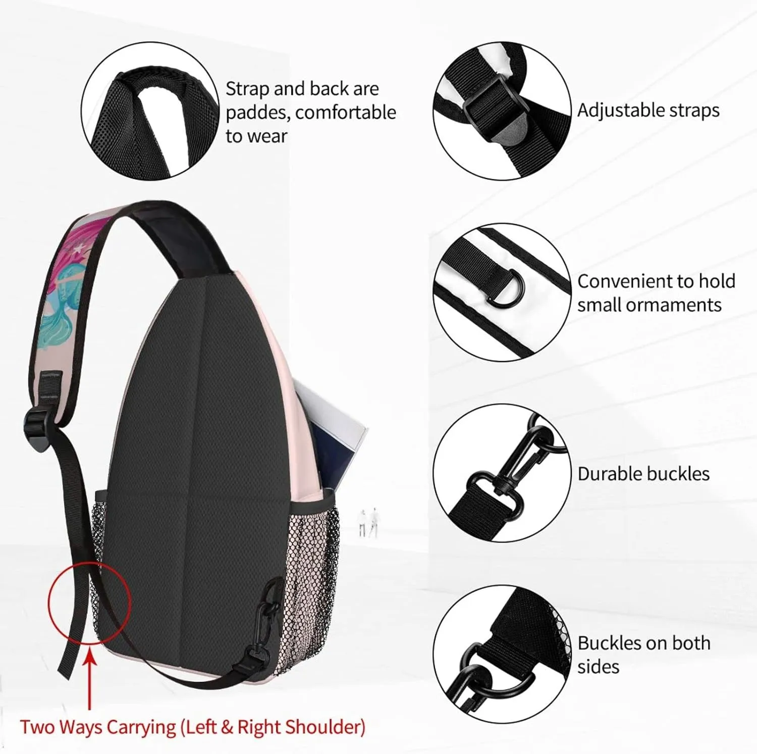 Famame Mermaid Girl Sling Backpack Chest Bag Crossbody Shoulder Bag Gym Cycling Travel Hiking Daypack For Men Women