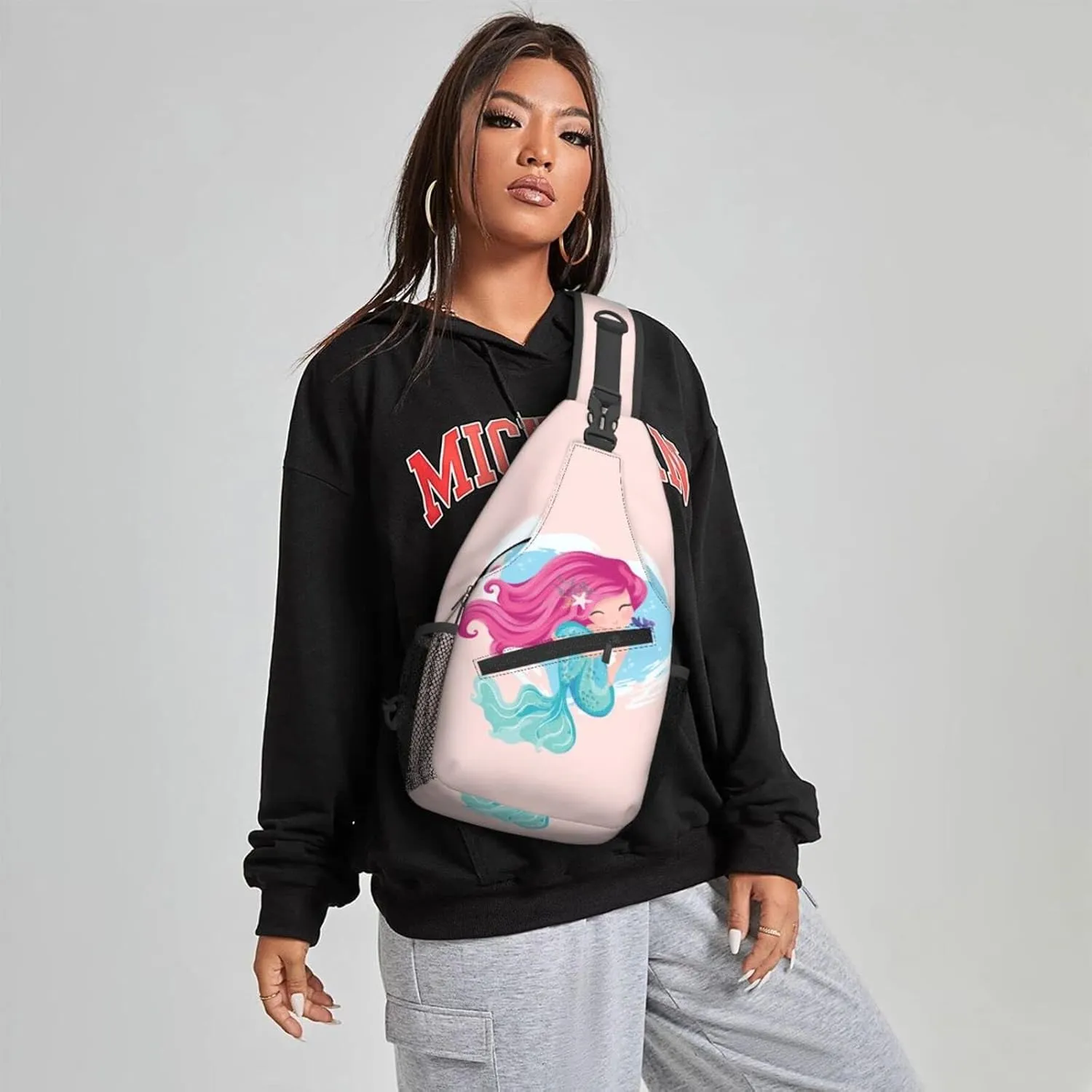 Famame Mermaid Girl Sling Backpack Chest Bag Crossbody Shoulder Bag Gym Cycling Travel Hiking Daypack For Men Women