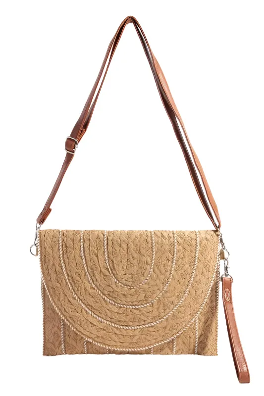Fame Stitch Detailed Straw Crossbody Bag