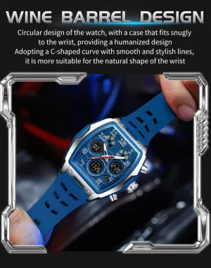 FANMIS Watch for Men Fashion Hollow Unique Rectangle Dial Wristwatch Waterproof Sport Digital Analog Dual Time Display Stopwatch Punk Cool Design Silicon Strap Dress Watch