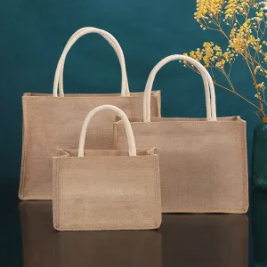 Fashion Burlap Tote Bag Women Jute Beach Shopping Handbag Vintage Portable Reusable Gift Bags withe Handle Multiple Sizes