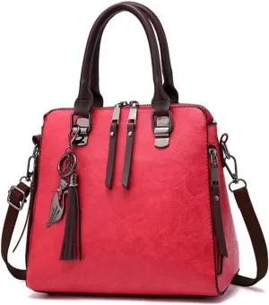 Fashion Retro Double Handle Satchel Handbag for Women Leather Crossbody Purse Top Handle Shoulder Bag Totes (Black)
