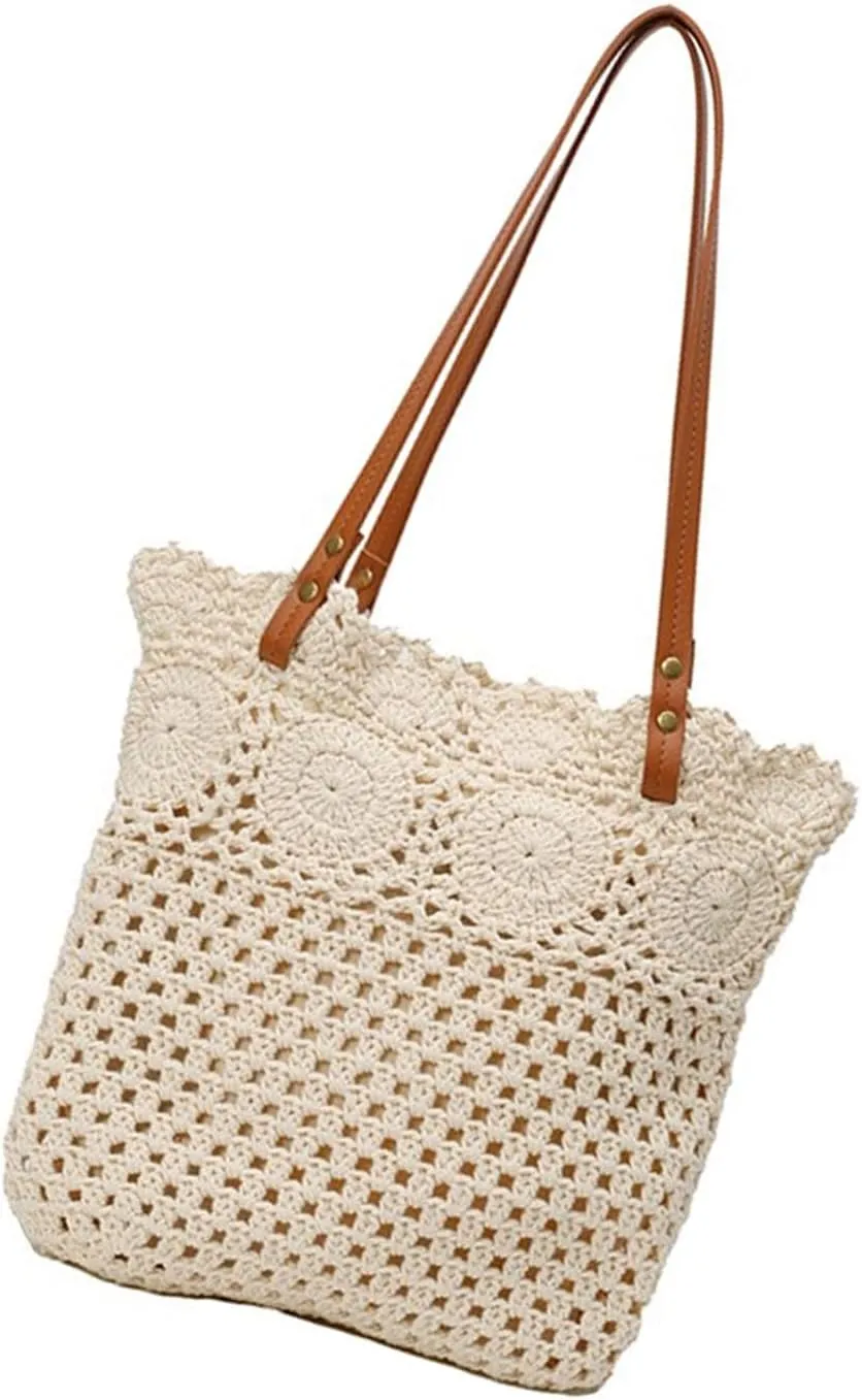 Fashionable Large Capacity Crochet Beach Bag For Women Cotton Hollow Design Shoulder Bags Handbag For Vacation