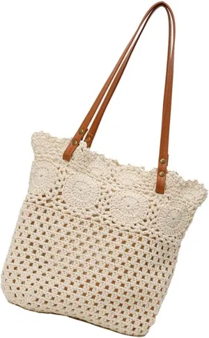 Fashionable Large Capacity Crochet Beach Bag For Women Cotton Hollow Design Shoulder Bags Handbag For Vacation