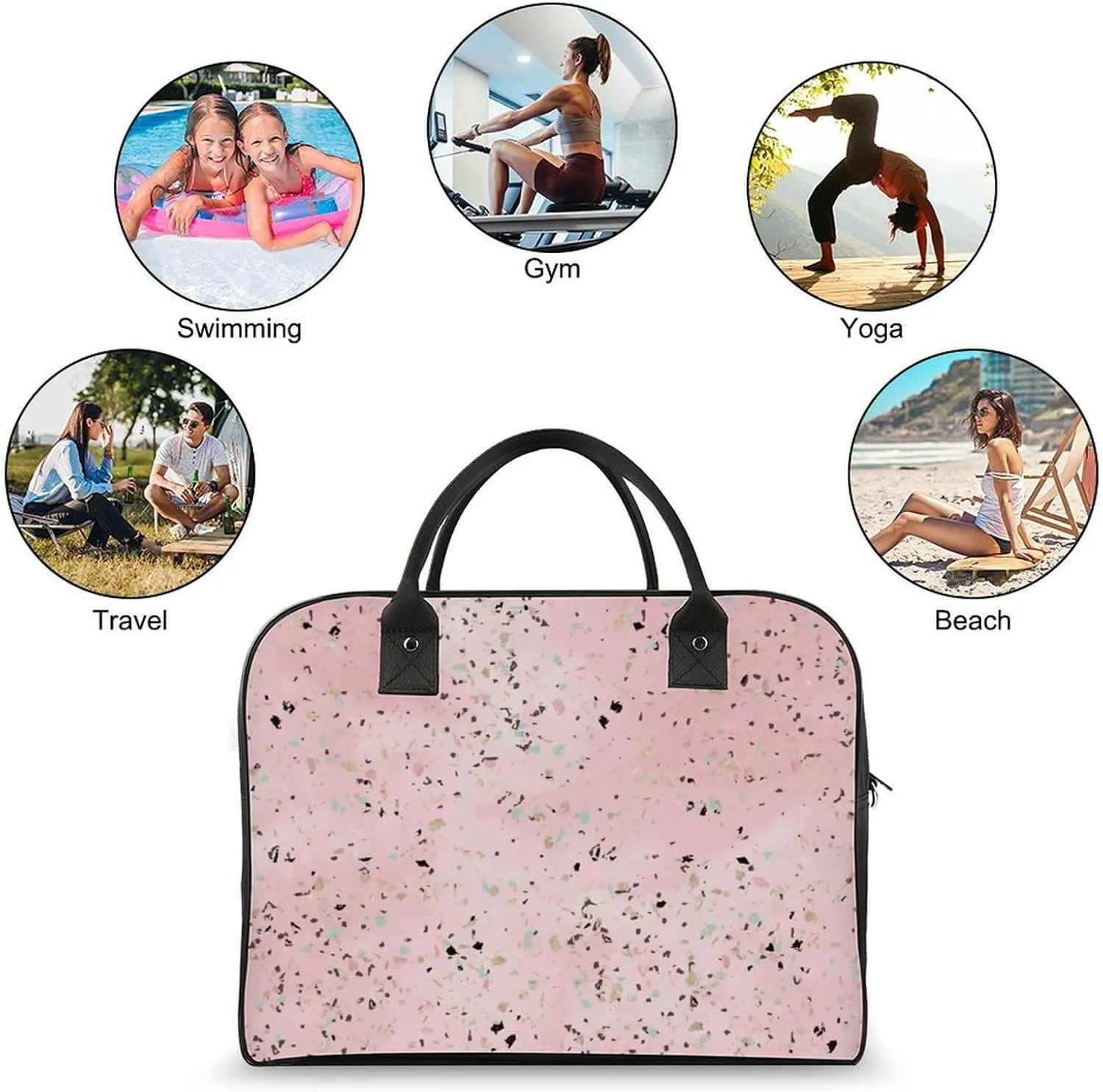 Faux Gold Paint Splatter on Black & White Stripes Travel Handbag with A Large Capacity Design That Can Be Reused