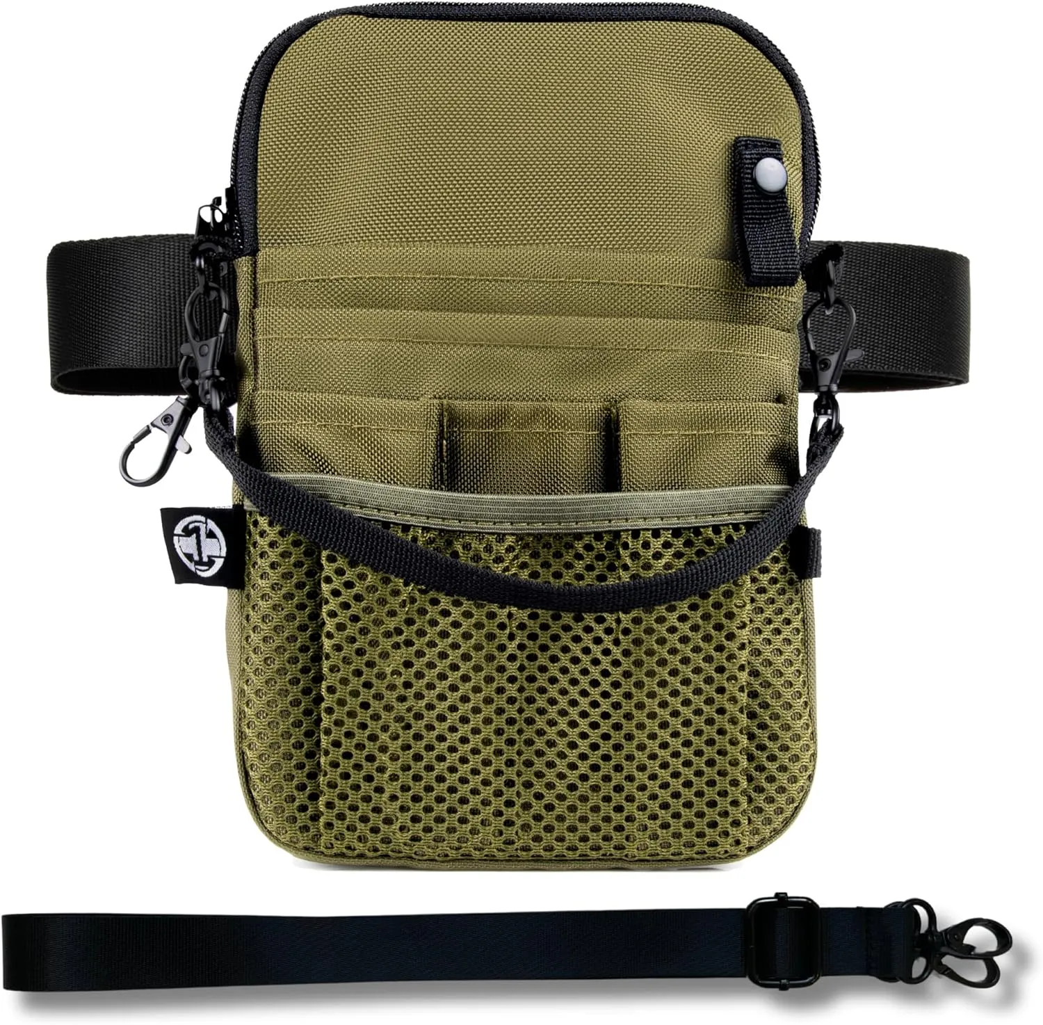 First Lifesaver 4-in-1 Nurse Fanny Pack with Medical Gear Pockets, Tape Holder, and Utility Storage for Stethoscopes, Bandage Scissors, and Emergency Supplies, Student and Nurse Use (Moss)