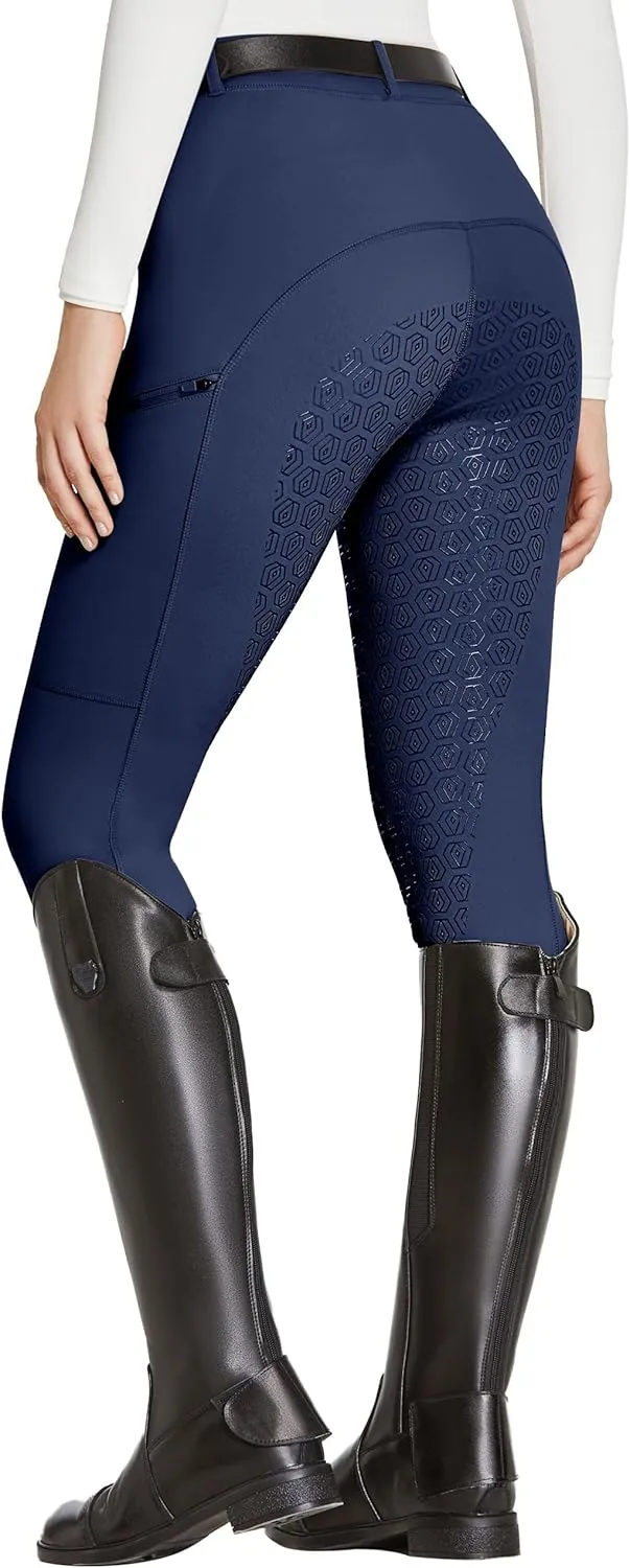 FitsT4 Sports Women's Full Seat Riding Tights with Zipper Pockets Horseback Riding Pants Equestrian Breeches for Women