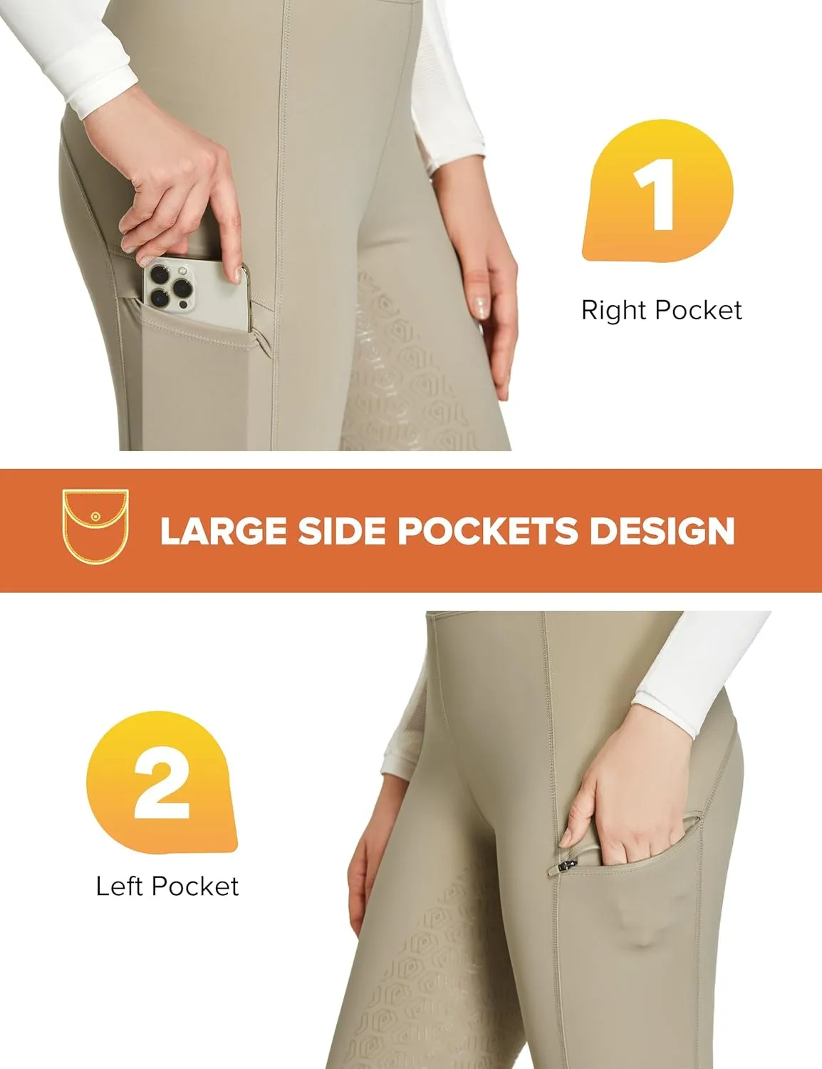 FitsT4 Sports Women's Full Seat Riding Tights with Zipper Pockets Horseback Riding Pants Equestrian Breeches for Women