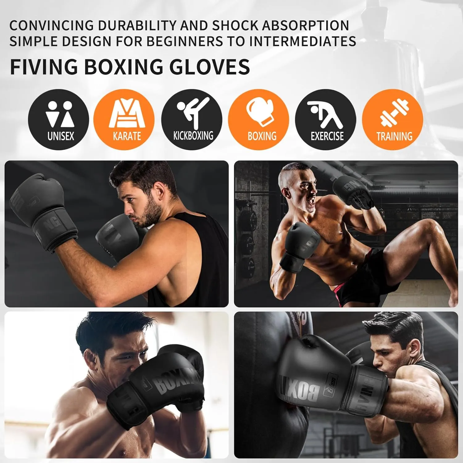 FIVING Boxing Gloves with Hand Wraps for Men and Women Suitable for Boxing Kickboxing Mixed Martial Arts Muay Thai MMA Heavy Bag Training