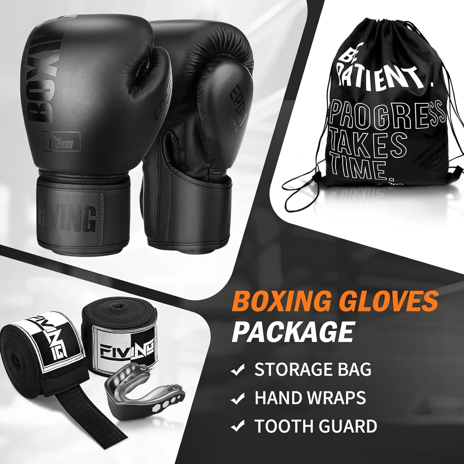 FIVING Boxing Gloves with Hand Wraps for Men and Women Suitable for Boxing Kickboxing Mixed Martial Arts Muay Thai MMA Heavy Bag Training
