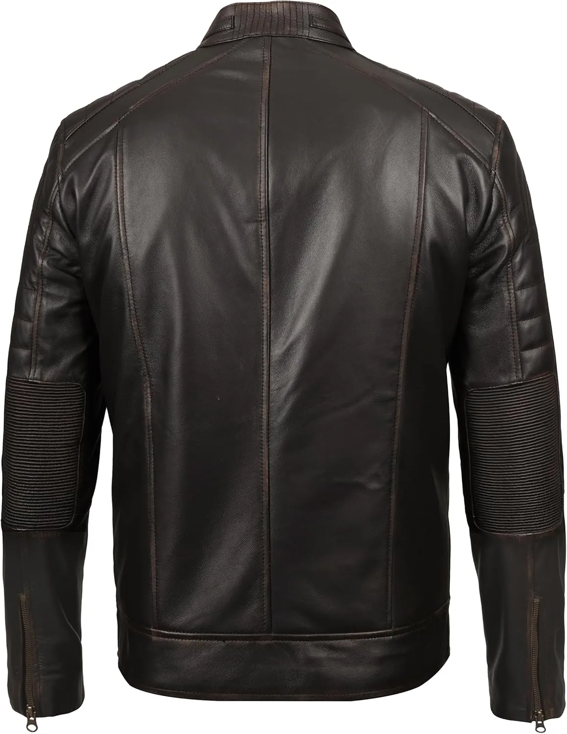 fjackets Cafe Racer Leather Jacket Men - Real Lambskin Natural Grain Leather Motorcycle Jackets For Mens