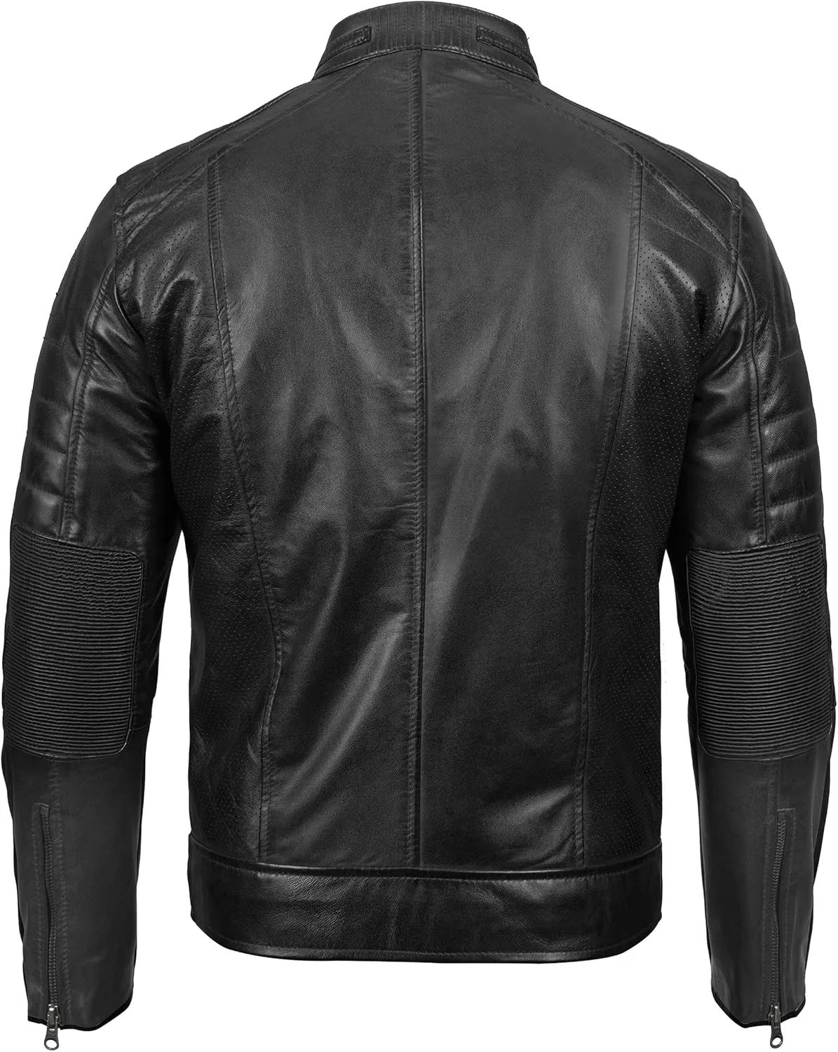 fjackets Cafe Racer Leather Jacket Men - Real Lambskin Natural Grain Leather Motorcycle Jackets For Mens