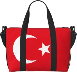 Flag Of Turkey Travel Duffel Bag Carry On Tote Bags For Men,Weekender Overnight Bag,Sports Tote Gym Bag