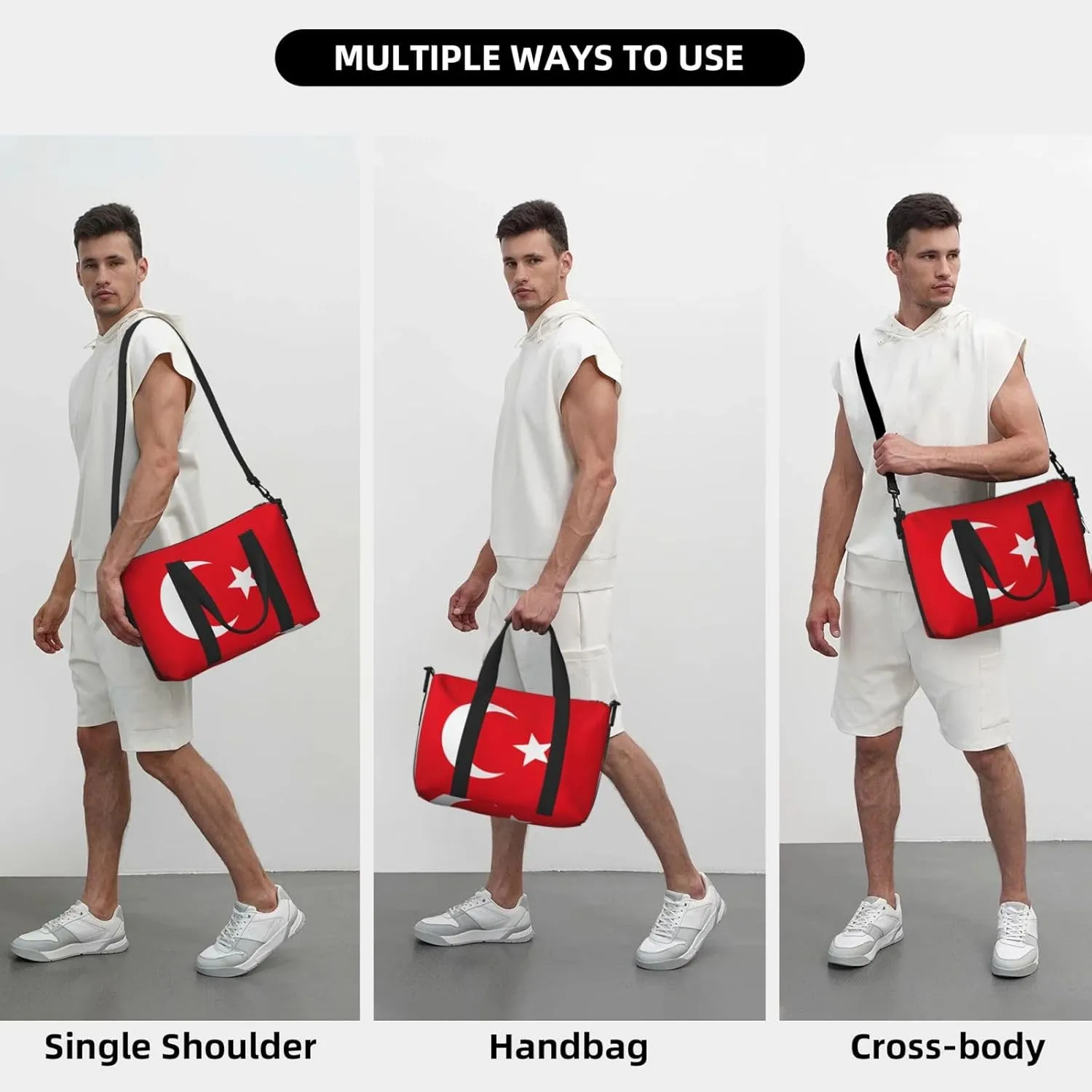 Flag Of Turkey Travel Duffel Bag Carry On Tote Bags For Men,Weekender Overnight Bag,Sports Tote Gym Bag