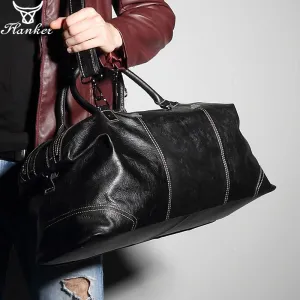 Flanker genuine leather men travel duffle fashion weekend travel bags soft cow leather handbag big shoulder bag large tote bags