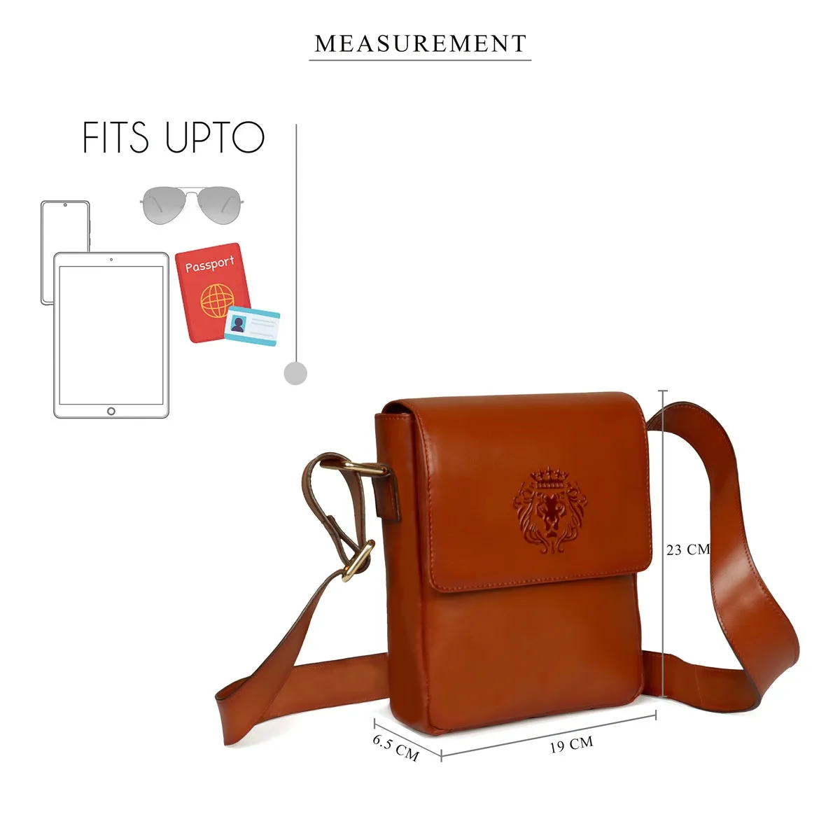 Flap-over Crossbody Bag in Tan Leather with Multi Compartment