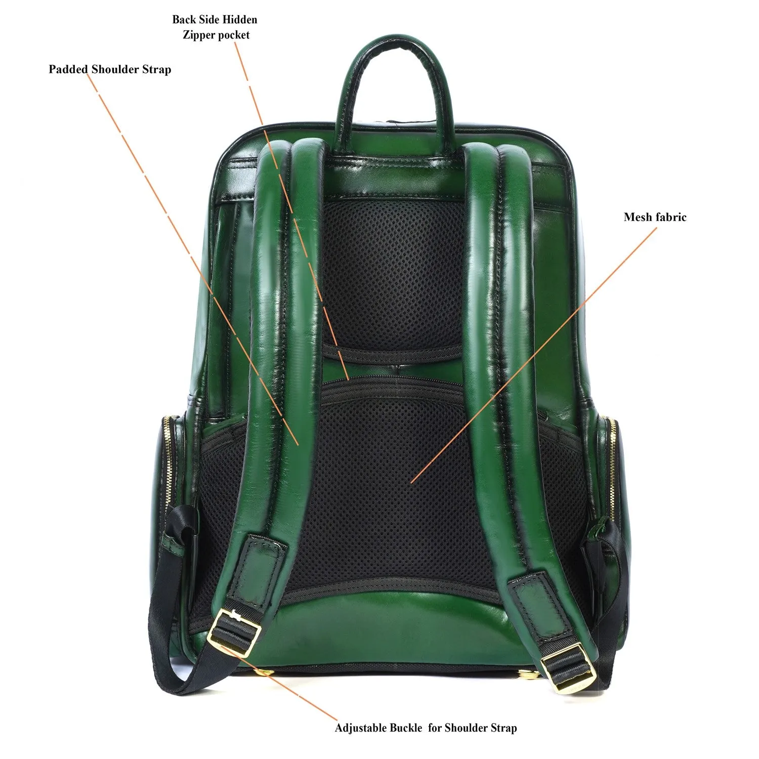 Flap Over Travel Backpack With Embossed Lion Green Leather