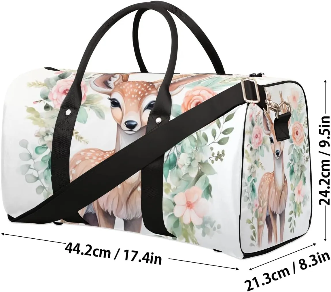 Flower Deer Travel Duffel Bag for Women Men Waterproof Foldable Overnight Weekender Bag Large Capacity Sports Gym Bag