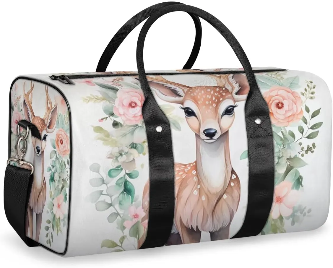 Flower Deer Travel Duffel Bag for Women Men Waterproof Foldable Overnight Weekender Bag Large Capacity Sports Gym Bag