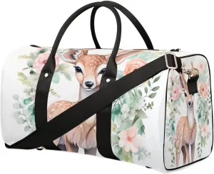 Flower Deer Travel Duffel Bag for Women Men Waterproof Foldable Overnight Weekender Bag Large Capacity Sports Gym Bag