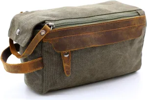 Flow.month Toiletry Bag For Men And Women Personalized Shaving Kit Bag Crazy Horse Leather Dopp Kit For Men Travel Shaving Bag Mens Toiletry Bag Canvas Dopp Kit For Travel (ArmyGreen (Blank))