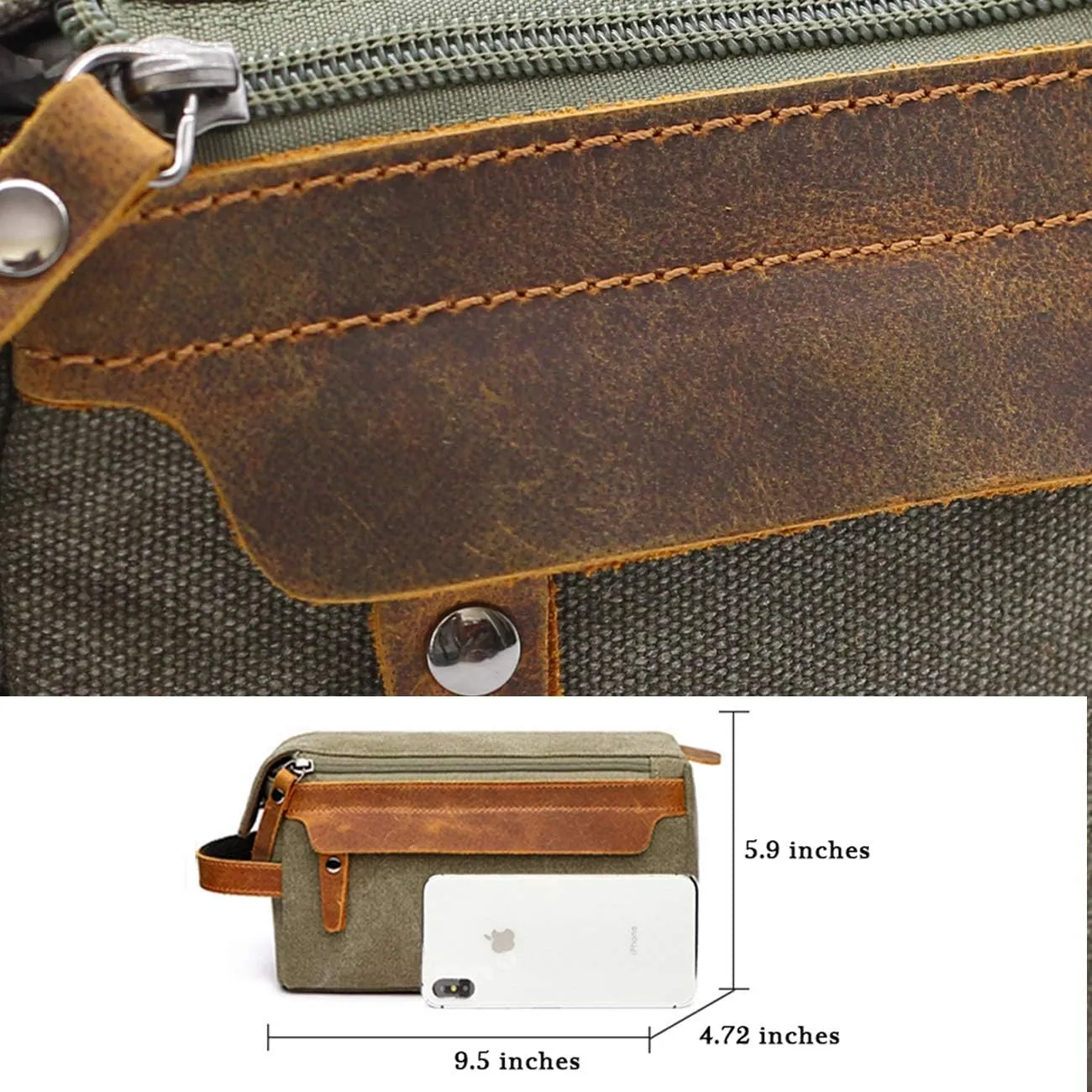 Flow.month Toiletry Bag For Men And Women Personalized Shaving Kit Bag Crazy Horse Leather Dopp Kit For Men Travel Shaving Bag Mens Toiletry Bag Canvas Dopp Kit For Travel (ArmyGreen (Blank))