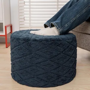 Fluffy Round Storage Ottoman Pouf with All-in-One Foam Filling 20" x 14" Furry Ottoman Foot Rest Foot Stool for Living Room or Bedroom (Navy Blue)