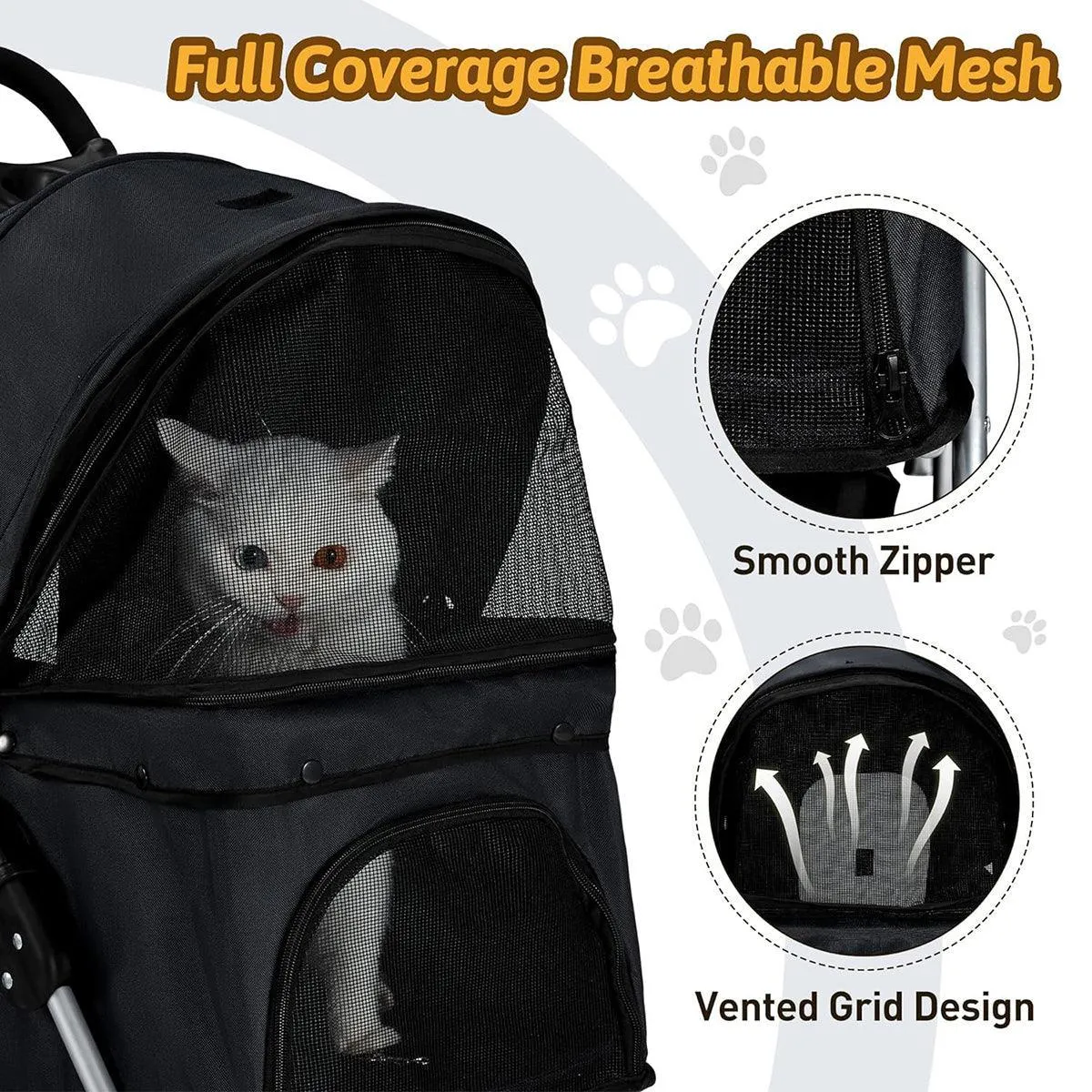 Foldable Pet Stroller 4 Wheels Dog Cat Travel Pram Carrier Cage Pushchair