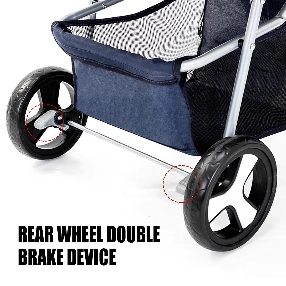 Foldable Pet Stroller 4 Wheels Dog Cat Travel Pram Carrier Cage Pushchair