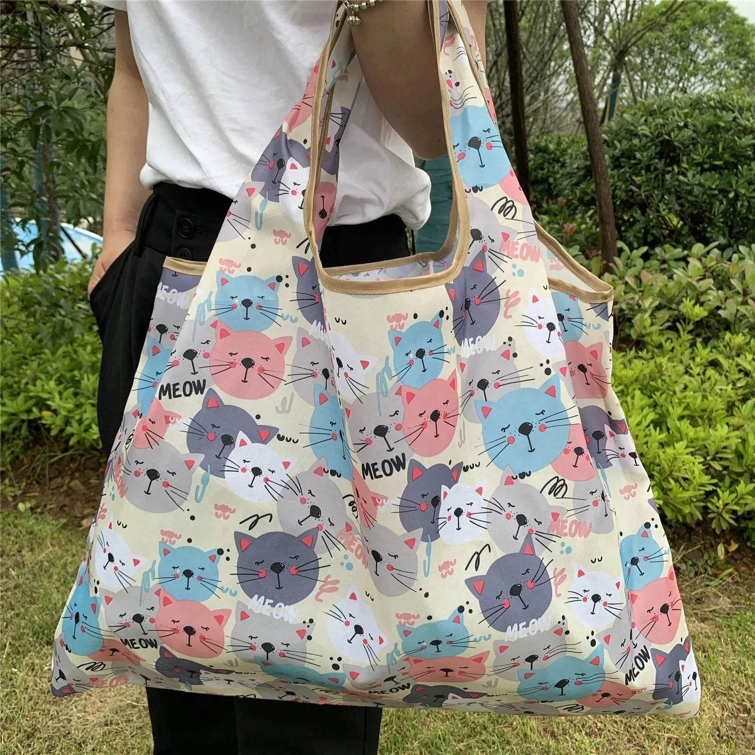 Foldable Reusable Shopping Bags – Large Size, Eco-Friendly Nylon Tote for Women