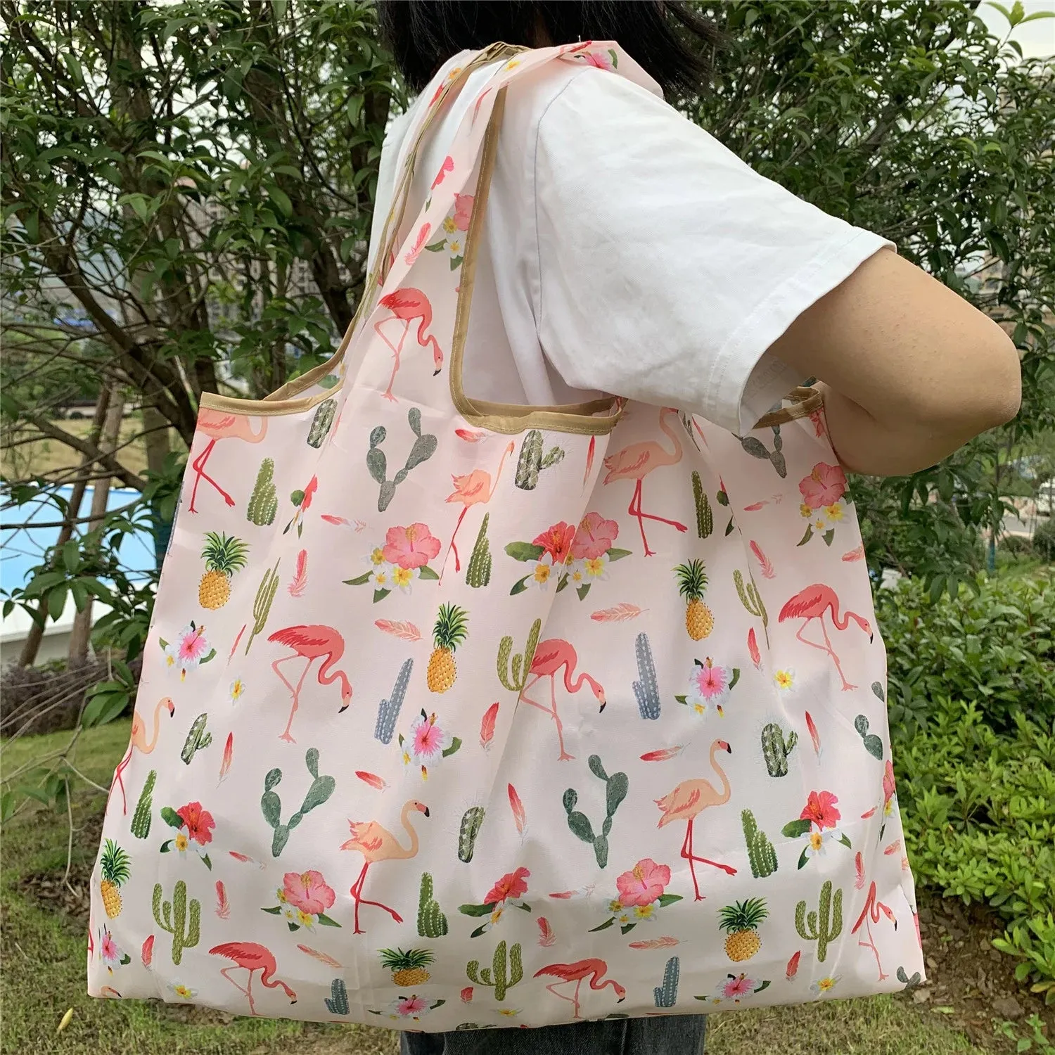 Foldable Reusable Shopping Bags – Large Size, Eco-Friendly Nylon Tote for Women