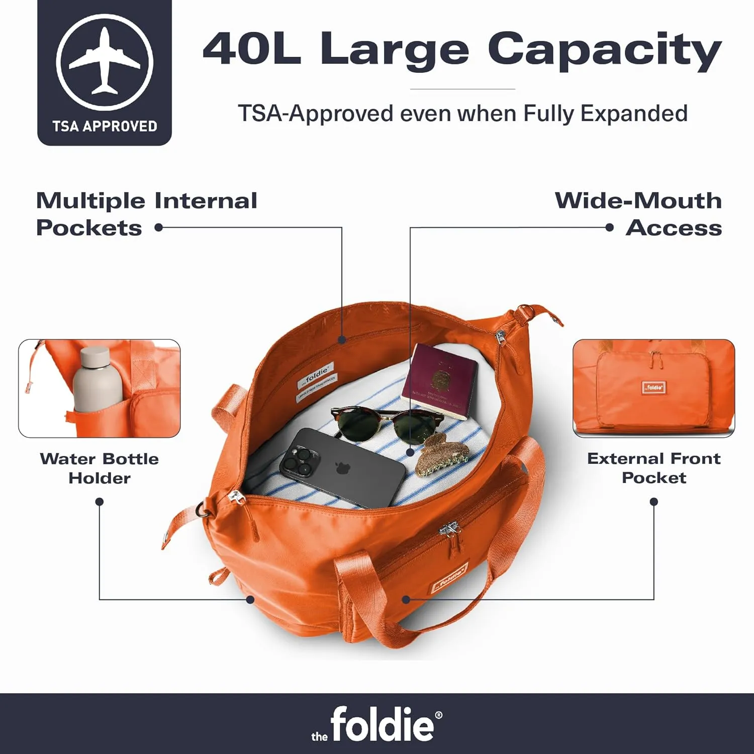 Foldable Travel Tote Bag for Women - 40L Weekender Bag with Multiple Pockets - Carry On Personal Item Travel Bag