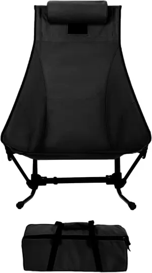 Folding Camping Chair Outdoor Moon Chair Reclining Sitting Chair Lightweight Beach Chair Folding Chair for Yard Deck BBQ, Black
